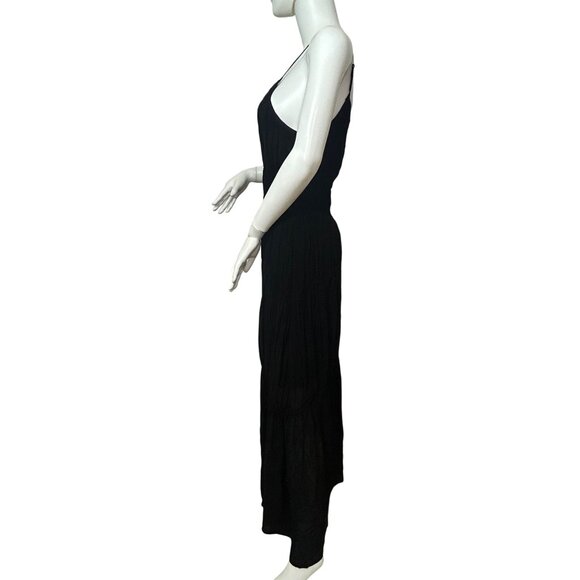 YFB Dress M Black Maxi Tiered Ruched Straps Party Cocktail V-Neck Keyhole Lined - Picture 2 of 16
